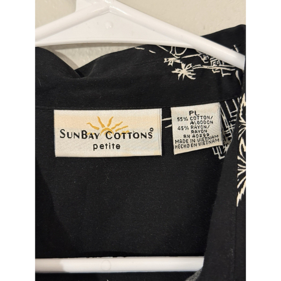 SunBay Cottons Shirt Top Women Sz Petite Large Hawaii Black Gray Button - Picture 2 of 3